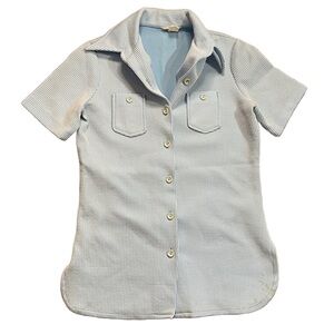 Vintage 70s Queen Casuals Short Sleeve Button Up Shirt Blue White
